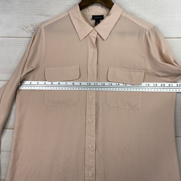 Who What Wear Womens Blouse Sz L Peachy Pink Button Up Flowy Long Sleeve Career - Picture 3 of 10